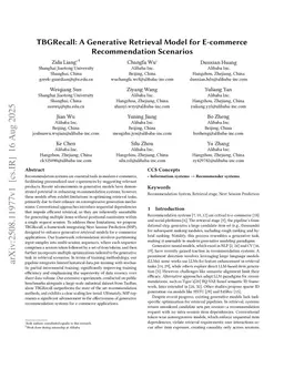 TBGRecall: A Generative Retrieval Model for E-commerce Recommendation Scenarios
