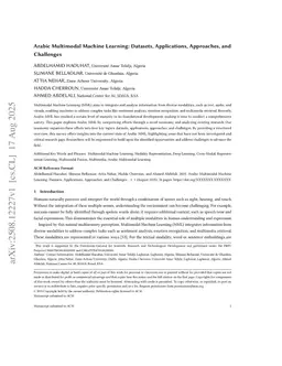 Arabic Multimodal Machine Learning: Datasets, Applications, Approaches, and Challenges