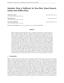 Synthetic Data is Sufficient for Zero-Shot Visual Generalization from Offline Data