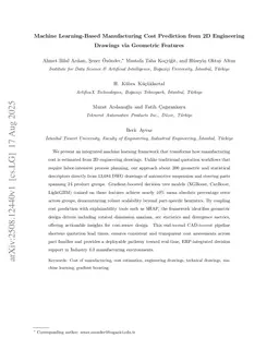 Machine Learning-Based Manufacturing Cost Prediction from 2D Engineering Drawings via Geometric Features