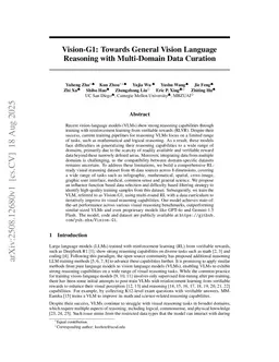 Vision-G1: Towards General Vision Language Reasoning with Multi-Domain Data Curation