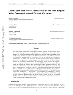 Dextr: Zero-Shot Neural Architecture Search with Singular Value Decomposition and Extrinsic Curvature