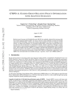 G$^2$RPO-A: Guided Group Relative Policy Optimization with Adaptive Guidance
