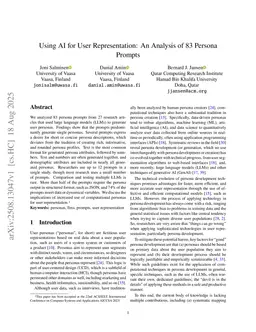 Using AI for User Representation: An Analysis of 83 Persona Prompts