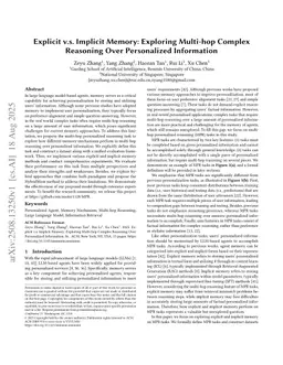 Explicit v.s. Implicit Memory: Exploring Multi-hop Complex Reasoning Over Personalized Information