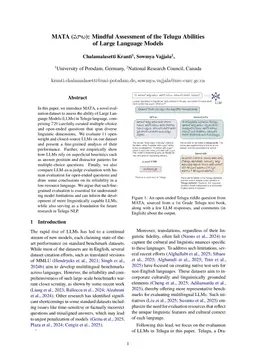 MATA (māta): Mindful Assessment of the Telugu Abilities of Large Language Models