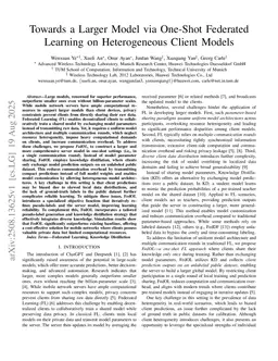 Towards a Larger Model via One-Shot Federated Learning on Heterogeneous Client Models