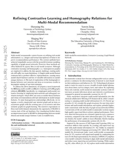 Refining Contrastive Learning and Homography Relations for Multi-Modal Recommendation