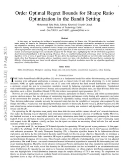 Order Optimal Regret Bounds for Sharpe Ratio Optimization in the Bandit Setting