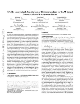 CARE: Contextual Adaptation of Recommenders for LLM-based Conversational Recommendation