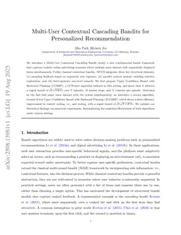 Multi-User Contextual Cascading Bandits for Personalized Recommendation