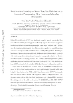 Reinforcement Learning for Search Tree Size Minimization in Constraint Programming: New Results on Scheduling Benchmarks