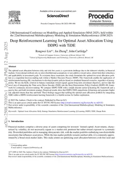 Deep Reinforcement Learning for Optimal Asset Allocation Using DDPG with TiDE