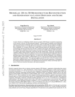 MicroLad: 2D-to-3D Microstructure Reconstruction and Generation via Latent Diffusion and Score Distillation