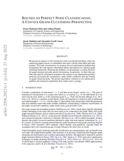Bounds on Perfect Node Classification: A Convex Graph Clustering Perspective