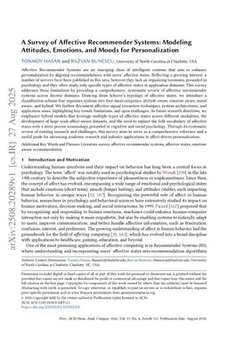 A Survey of Affective Recommender Systems: Modeling Attitudes, Emotions, and Moods for Personalization
