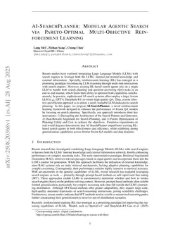 AI-SearchPlanner: Modular Agentic Search via Pareto-Optimal Multi-Objective Reinforcement Learning