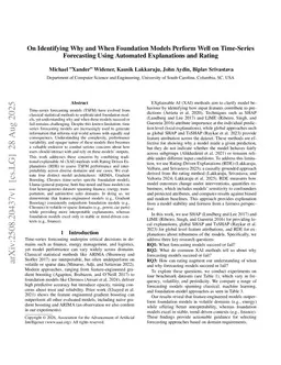 On Identifying Why and When Foundation Models Perform Well on Time-Series Forecasting Using Automated Explanations and Rating