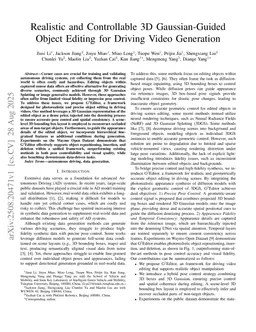 Realistic and Controllable 3D Gaussian-Guided Object Editing for Driving Video Generation
