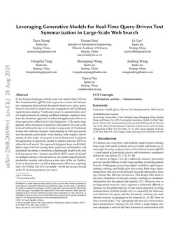 Leveraging Generative Models for Real-Time Query-Driven Text Summarization in Large-Scale Web Search