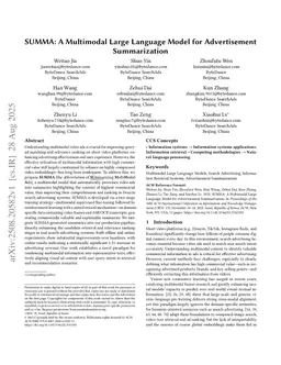 SUMMA: A Multimodal Large Language Model for Advertisement Summarization