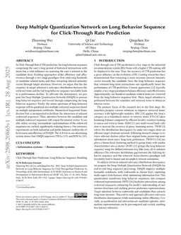 Deep Multiple Quantization Network on Long Behavior Sequence for Click-Through Rate Prediction