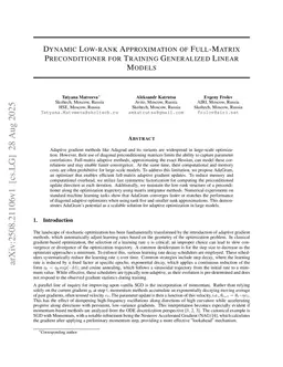 Dynamic Low-rank Approximation of Full-Matrix Preconditioner for Training Generalized Linear Models