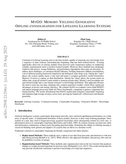 MyGO: Memory Yielding Generative Offline-consolidation for Lifelong Learning Systems