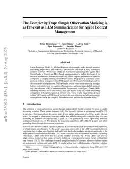 The Complexity Trap: Simple Observation Masking Is as Efficient as LLM Summarization for Agent Context Management
