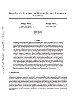 Data-driven Discovery of Digital Twins in Biomedical Research