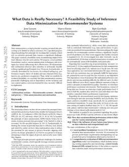 What Data is Really Necessary? A Feasibility Study of Inference Data Minimization for Recommender Systems