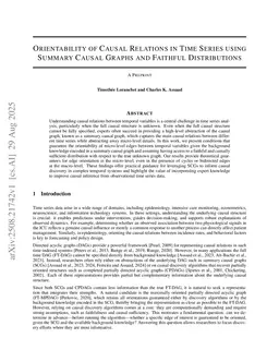 Orientability of Causal Relations in Time Series using Summary Causal Graphs and Faithful Distributions