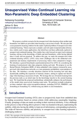 Unsupervised Video Continual Learning via Non-Parametric Deep Embedded Clustering