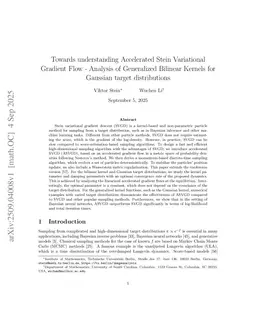 Towards understanding Accelerated Stein Variational Gradient Flow -- Analysis of Generalized Bilinear Kernels for Gaussian target distributions