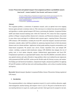 Gromov-Wasserstein and optimal transport: from assignment problems to probabilistic numeric