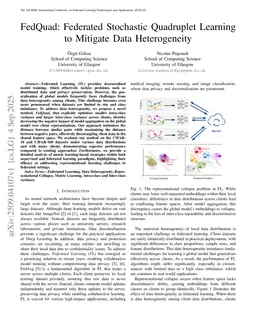 FedQuad: Federated Stochastic Quadruplet Learning to Mitigate Data Heterogeneity