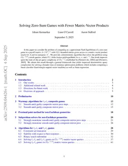 Solving Zero-Sum Games with Fewer Matrix-Vector Products