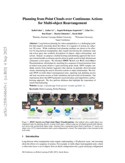 Planning from Point Clouds over Continuous Actions for Multi-object Rearrangement