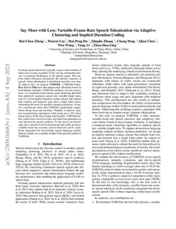 Say More with Less: Variable-Frame-Rate Speech Tokenization via Adaptive Clustering and Implicit Duration Coding