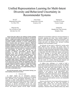 Unified Representation Learning for Multi-Intent Diversity and Behavioral Uncertainty in Recommender Systems