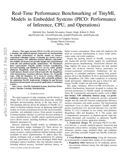 Real-Time Performance Benchmarking of TinyML Models in Embedded Systems (PICO: Performance of Inference, CPU, and Operations)