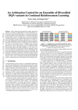 An Arbitration Control for an Ensemble of Diversified DQN variants in Continual Reinforcement Learning