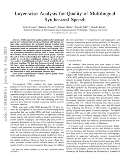 Layer-wise Analysis for Quality of Multilingual Synthesized Speech