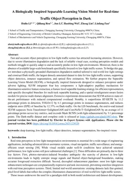 A biologically inspired separable learning vision model for real-time traffic object perception in Dark