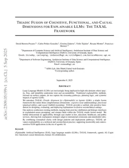 Triadic Fusion of Cognitive, Functional, and Causal Dimensions for Explainable LLMs: The TAXAL Framework