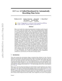 BEDTime: A Unified Benchmark for Automatically Describing Time Series