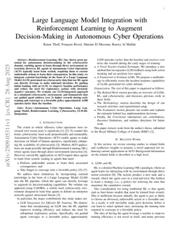 Large Language Model Integration with Reinforcement Learning to Augment Decision-Making in Autonomous Cyber Operations
