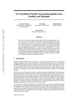 No Translation Needed: Forecasting Quality from Fertility and Metadata
