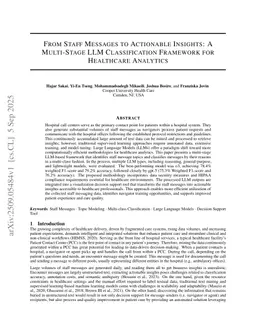 From Staff Messages to Actionable Insights: A Multi-Stage LLM Classification Framework for Healthcare Analytics