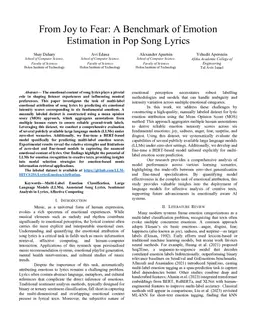 From Joy to Fear: A Benchmark of Emotion Estimation in Pop Song Lyrics